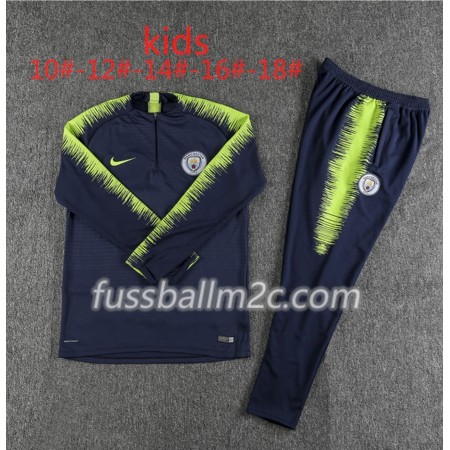 Manchester City Kinder Sweatshirts Anzüge Dunkelblau Grün 2018-2019